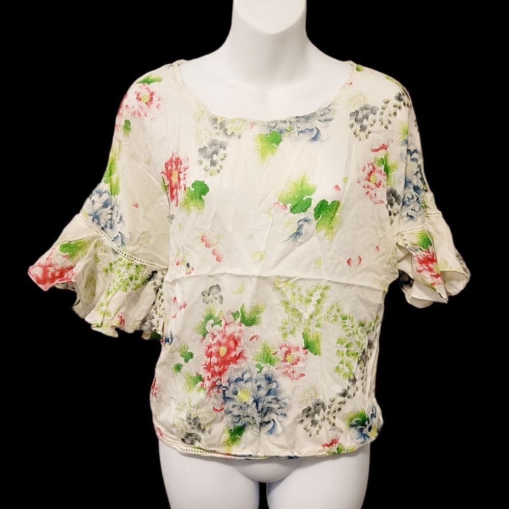 2/$20 Y2KâAmerican Retro Green Floral Pattern Top Blouse 32% Silk Size:âXS